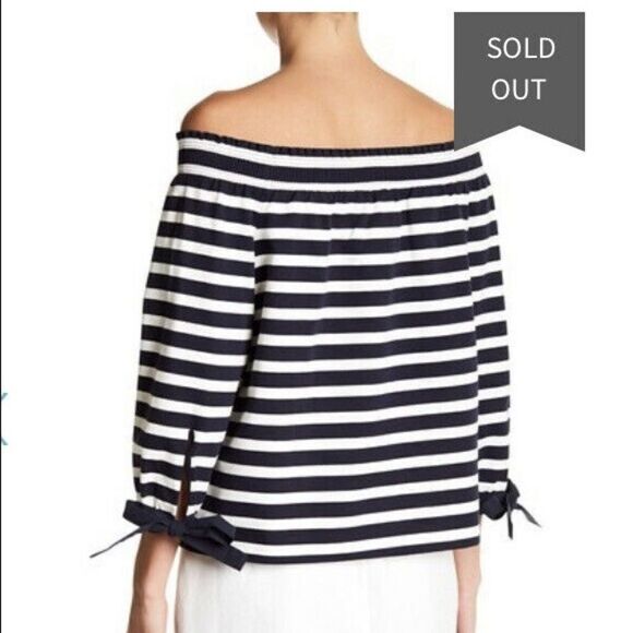 ✨ HP✨J. Crew Factory women's Black/White Spotted Print Off Shoulder Top✨ - Picture 6 of 6